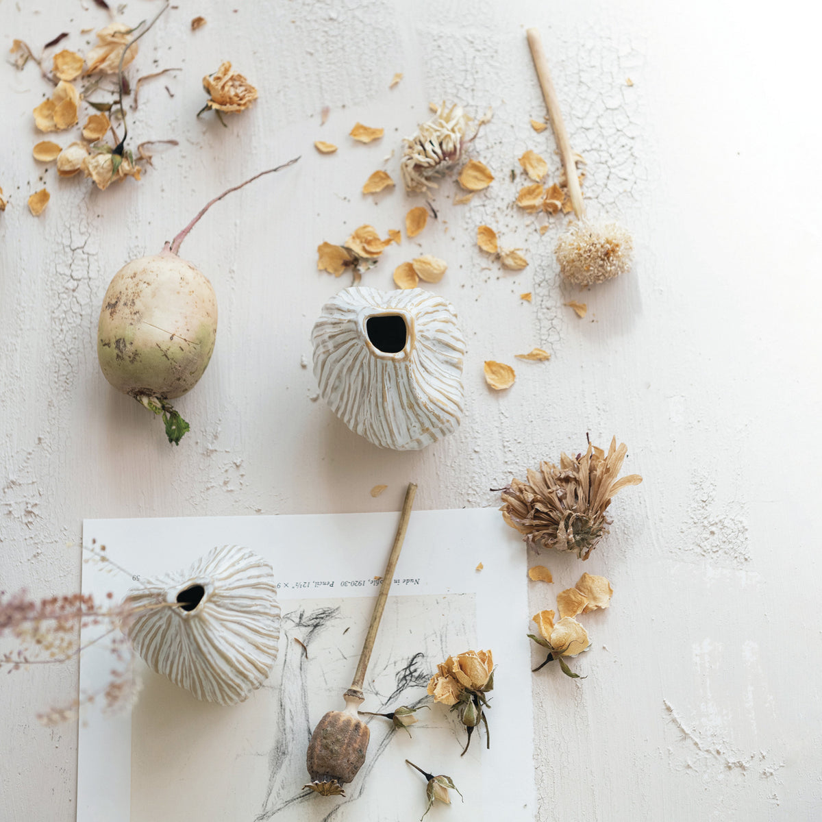 Stoneware Pleated Organic Shaped Vases (Each One Will Vary)