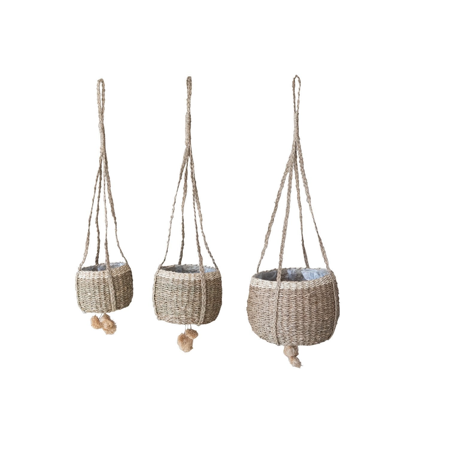 Hand-Woven Seagrass Hanging Baskets, Set of 3 (Holds 8", 6" & 4" Pots)