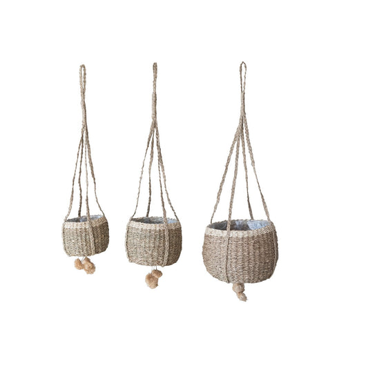 Hand-Woven Seagrass Hanging Baskets, Set of 3 (Holds 8", 6" & 4" Pots)