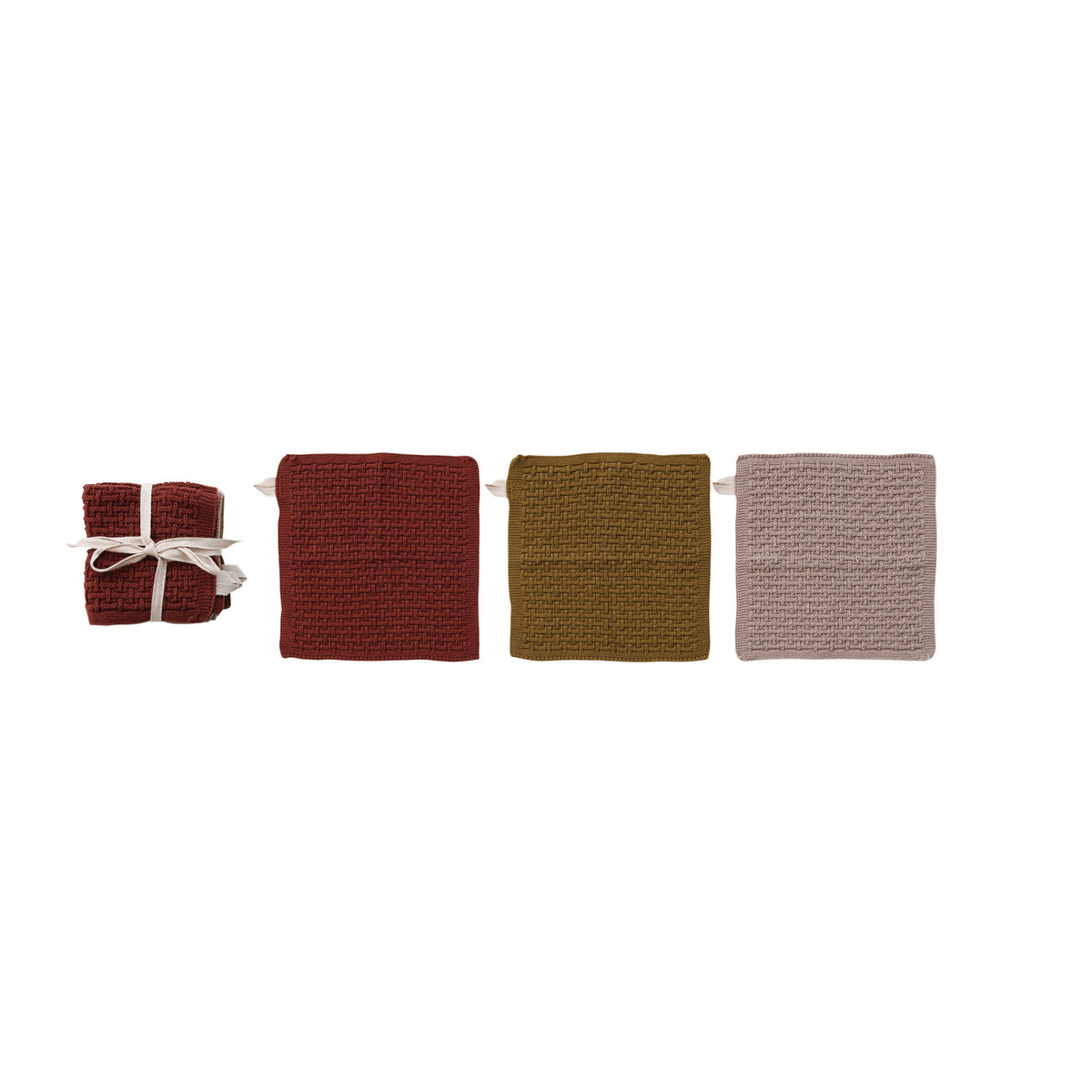 Cotton Knit Dish Cloths - Set of 3 Tied