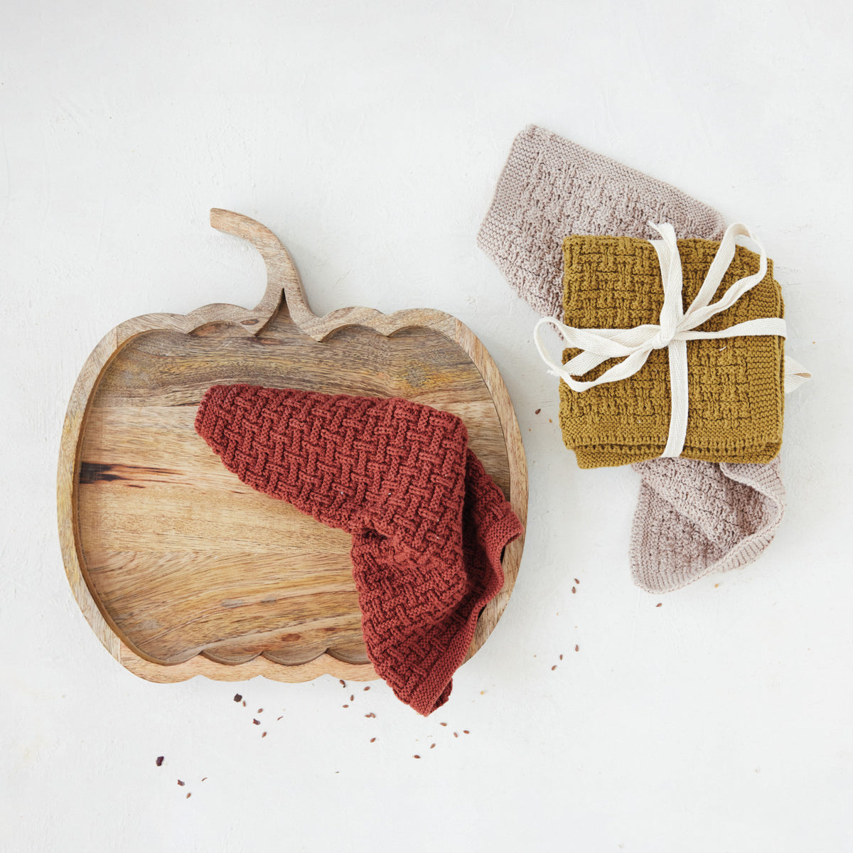 Cotton Knit Dish Cloths - Set of 3 Tied