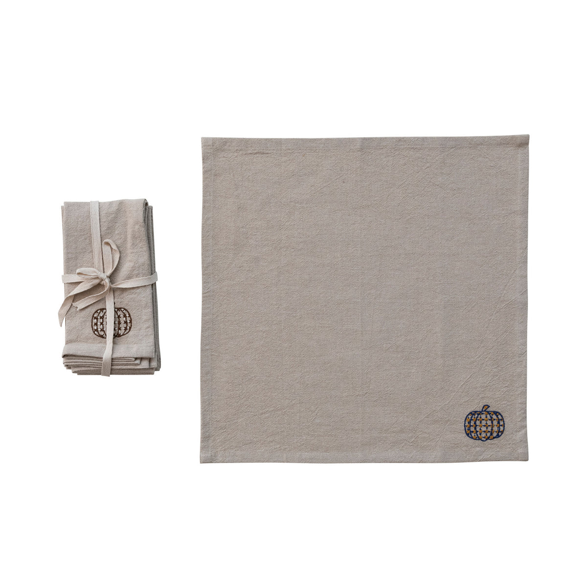 Cotton Napkins with Embroidered Pumpkins