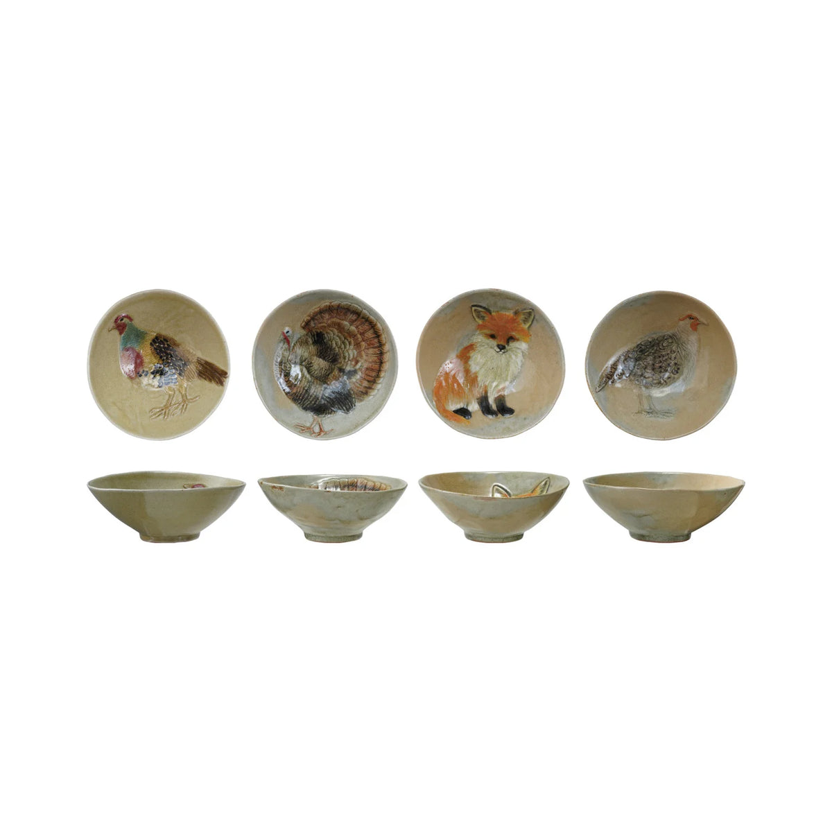 Hand Painted Stoneware Bowl witb Animals