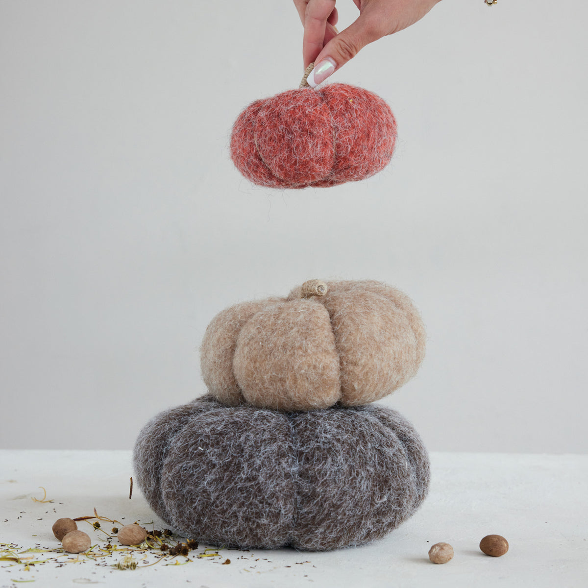 Felt Pumpkins with Jute Wrapped Stems
