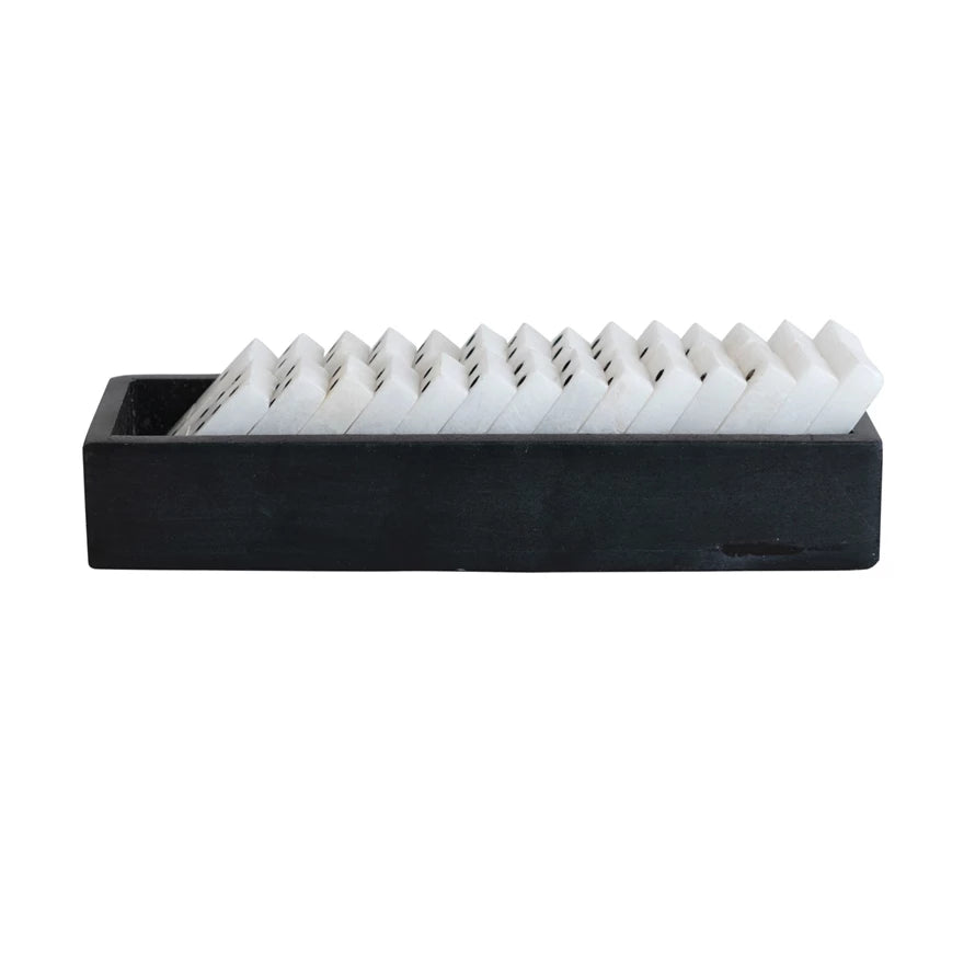 Handmade Alabaster Dominoes in Soapstone Box - Set of 29