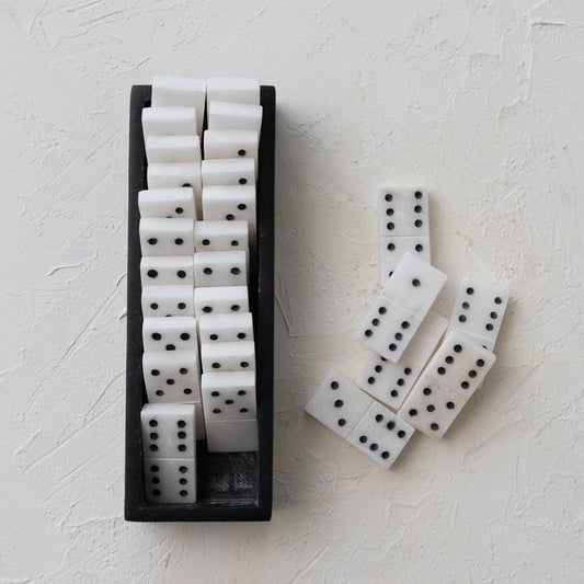 Handmade Alabaster Dominoes in Soapstone Box - Set of 29