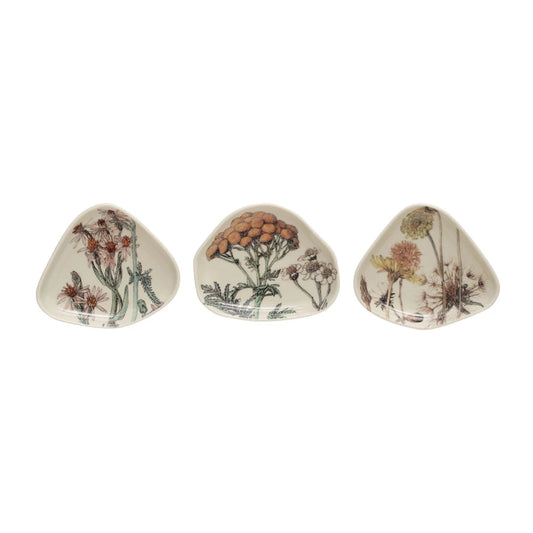 Stoneware Dish with Floral Print - 3 Styles