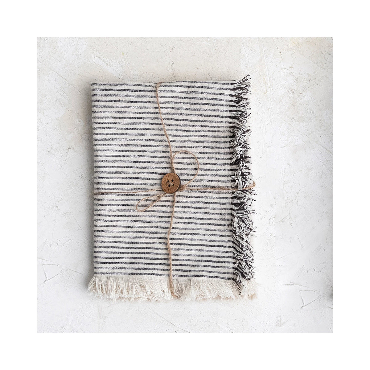 28"L x 18"W Woven Cotton Tea Towels w/ Stripes & Fringe - Set of 2