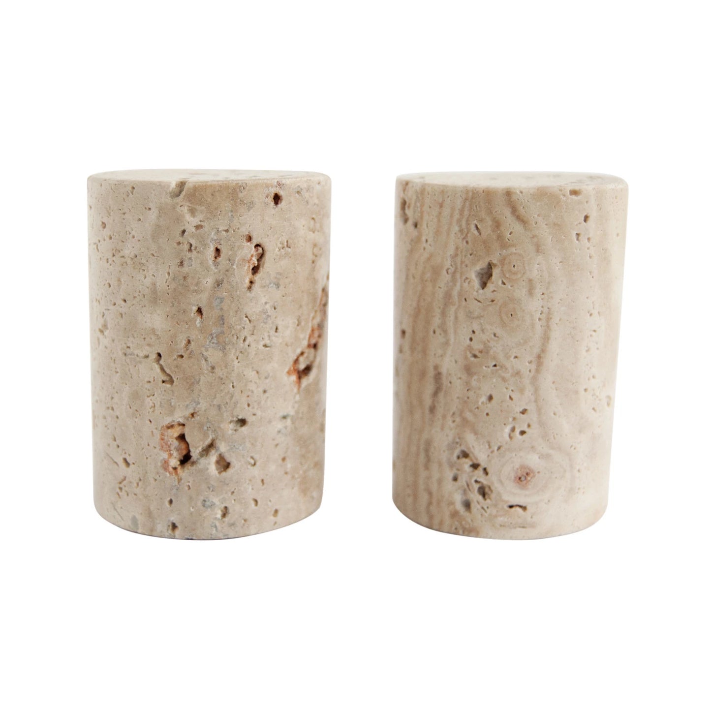 Travertine Salt & Pepper Shakers - Set of 2 (Each One Will Vary)