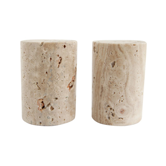 Travertine Salt & Pepper Shakers - Set of 2 (Each One Will Vary)