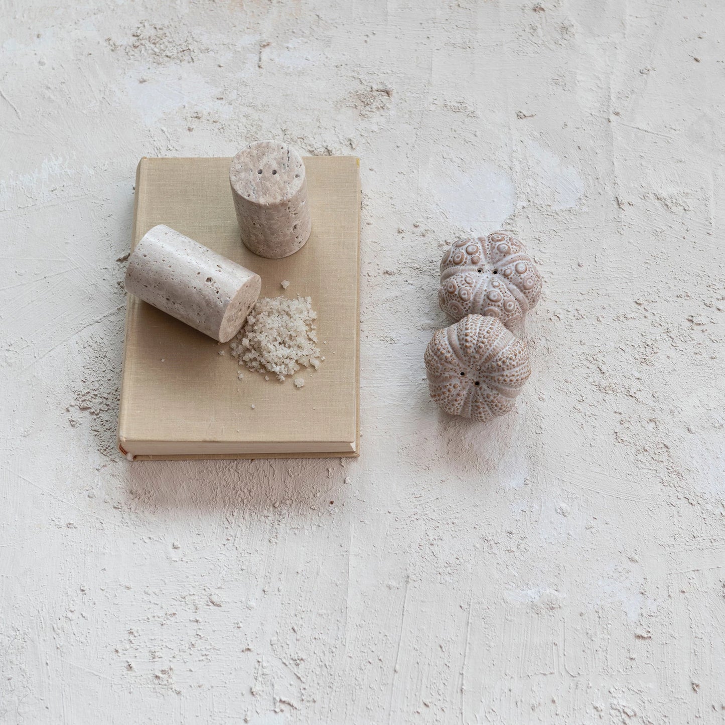 Travertine Salt & Pepper Shakers - Set of 2 (Each One Will Vary)
