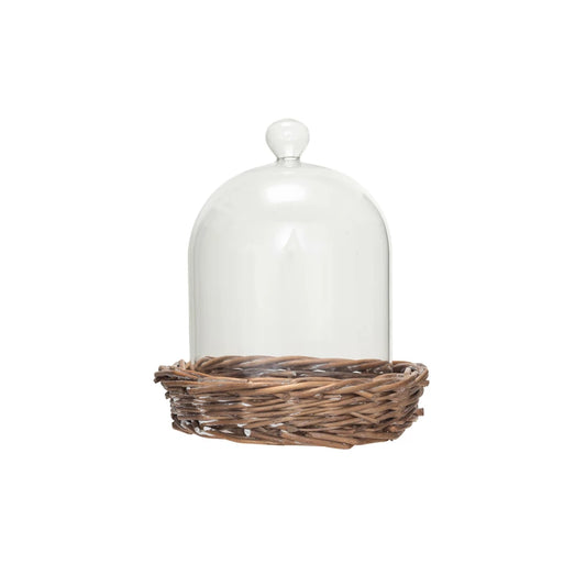 Decorative Glass Cloche with Woven Willow Base