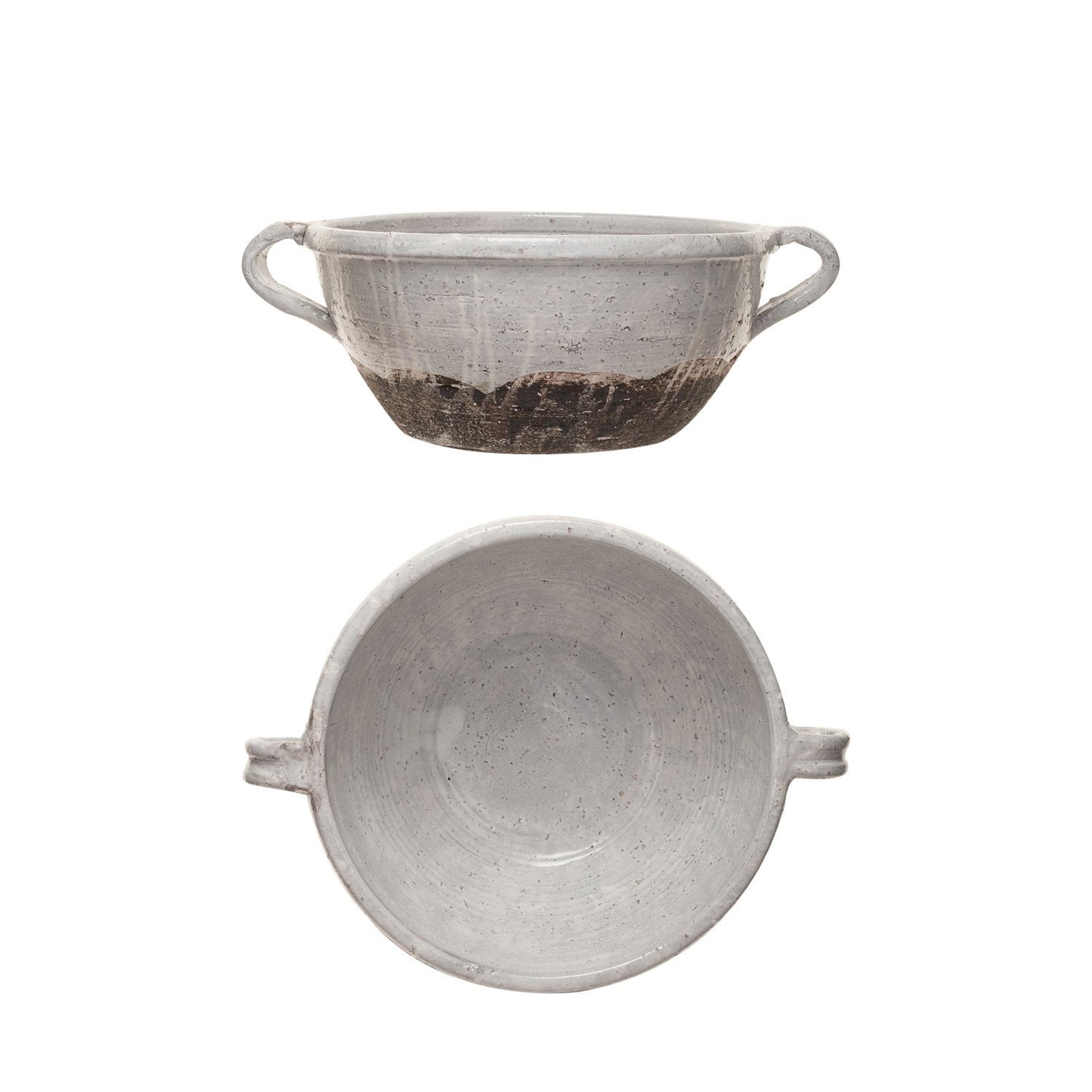 Terra-cotta Bowl w/ Handles, Distressed White
