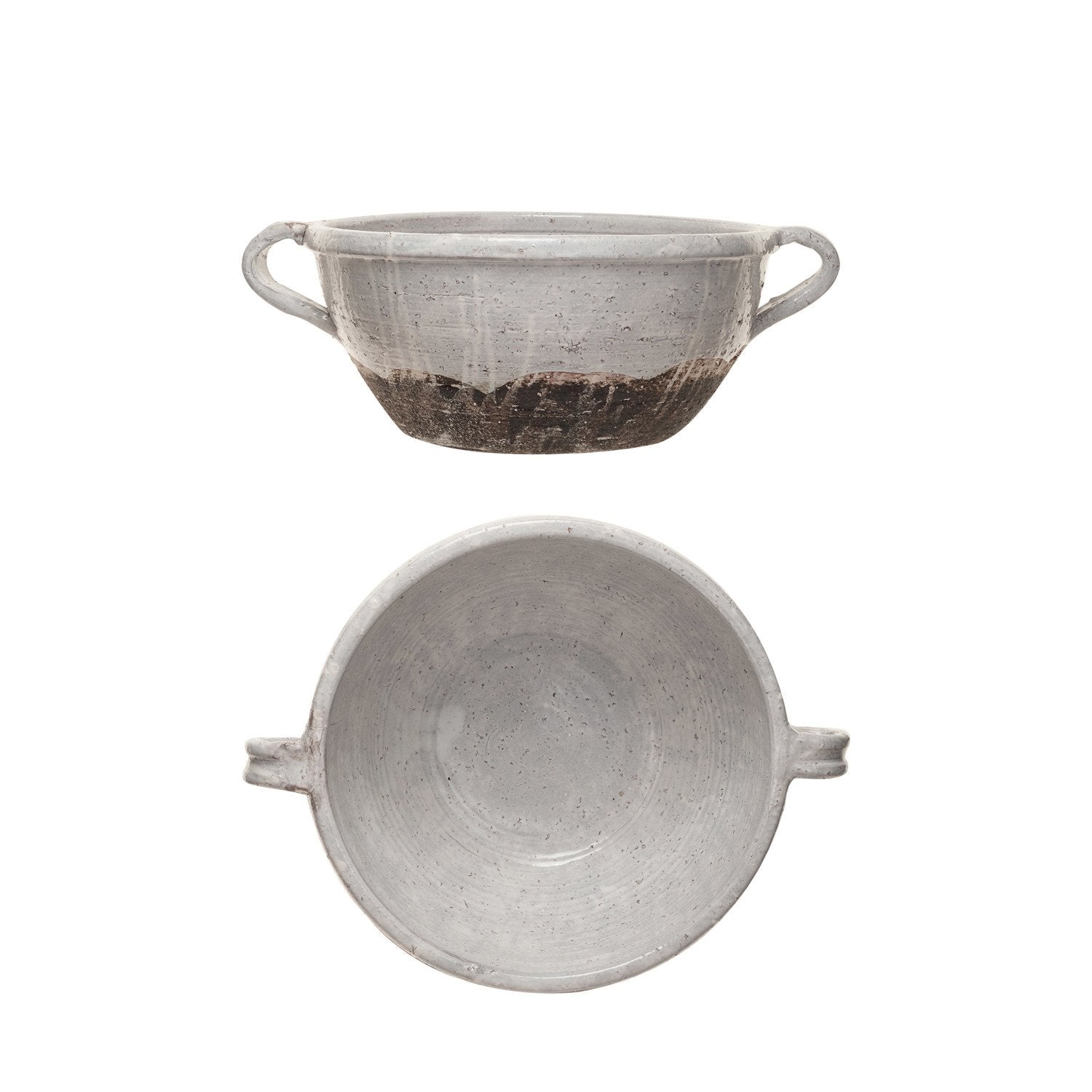 Terra-cotta Bowl w/ Handles, Distressed White