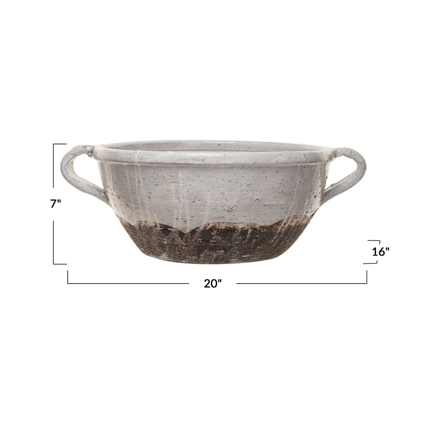 Terra-cotta Bowl w/ Handles, Distressed White