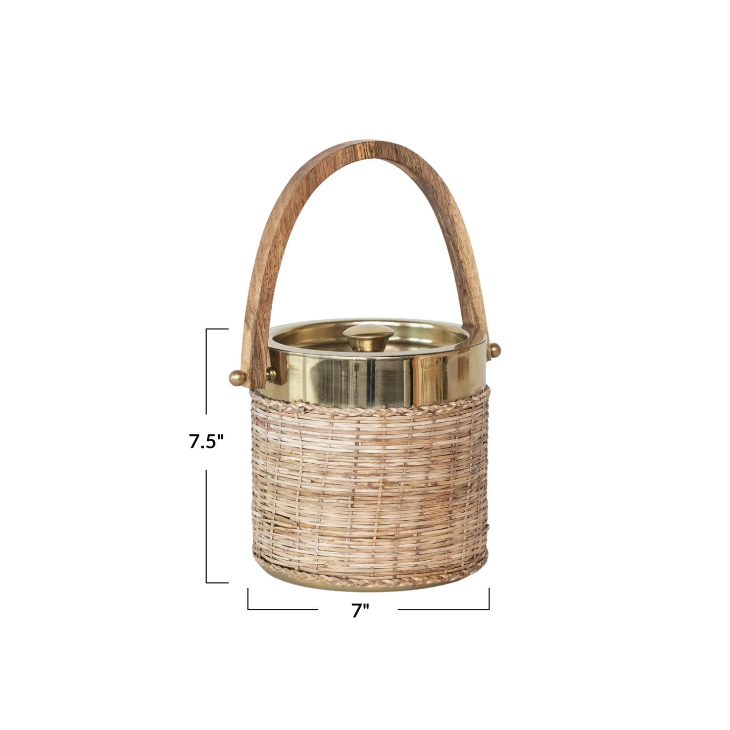 Stainless Steel & Woven Rattan Ice Bucket with Mango Wood Handle