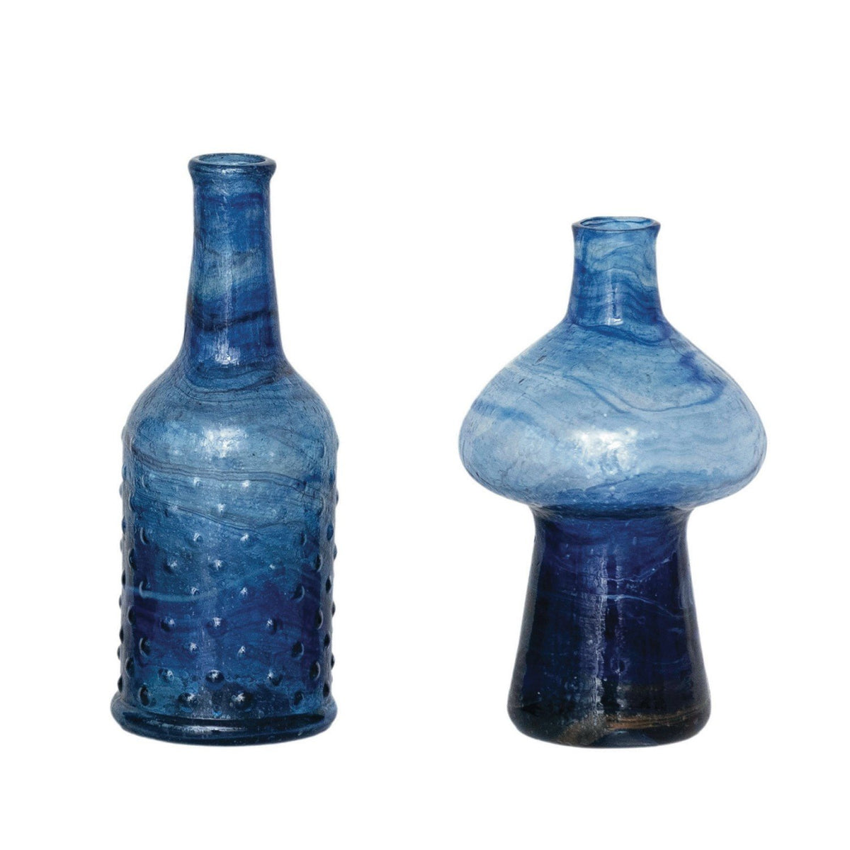 Hand-Blown Recycled Glass Vases, Blue