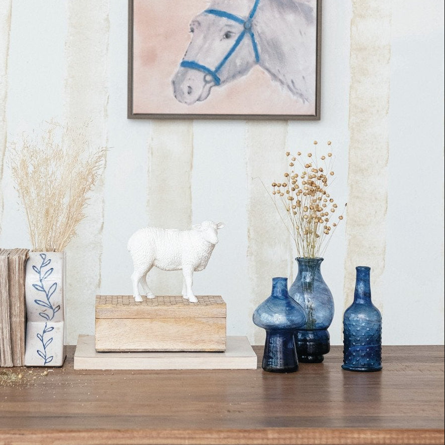 Hand-Blown Recycled Glass Vases, Blue