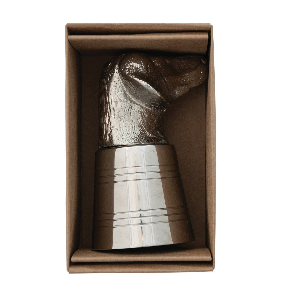 Cast Aluminum & Stainless Steel Dog Head Jigger in Kraft Box