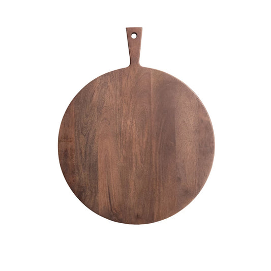 Circular Mango Wood Cheese/Cutting Board with Handle, Walnut Finish