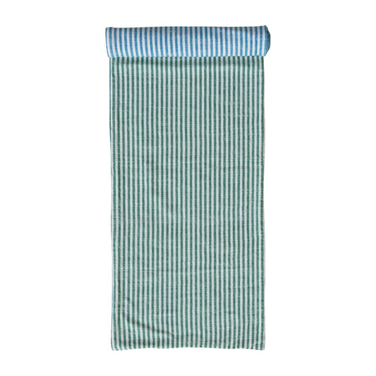 Woven Cotton Two-Sided Striped Table Runner, Blue, Green & Natural