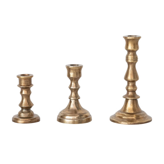 Antique Brass Finish Taper Candle Holder - 3 Sizes