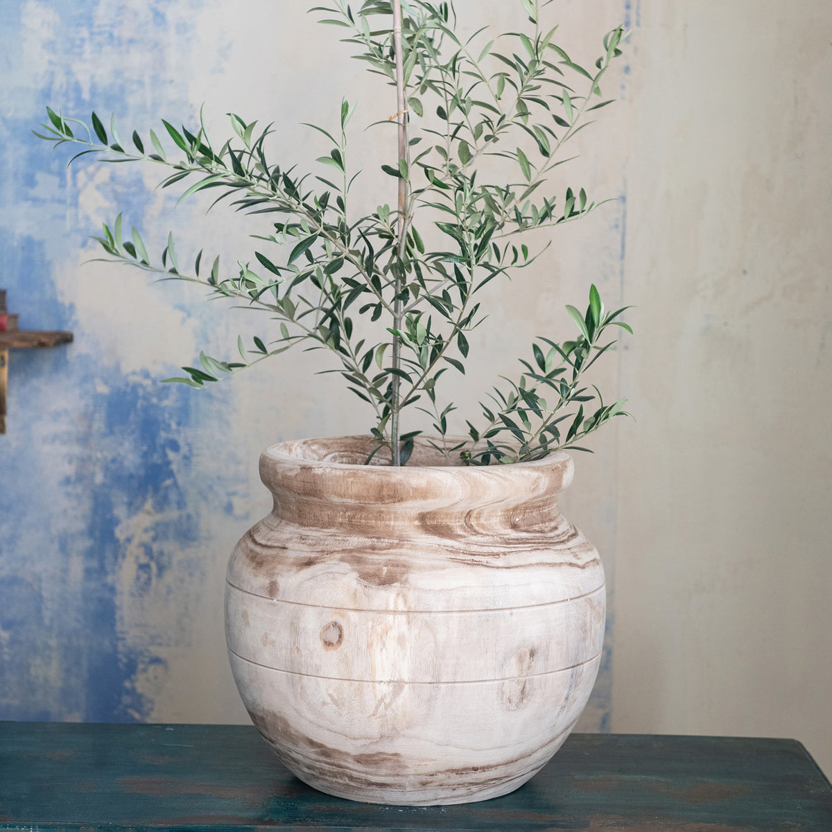 Paulownia Wood Planter with Carved Lines