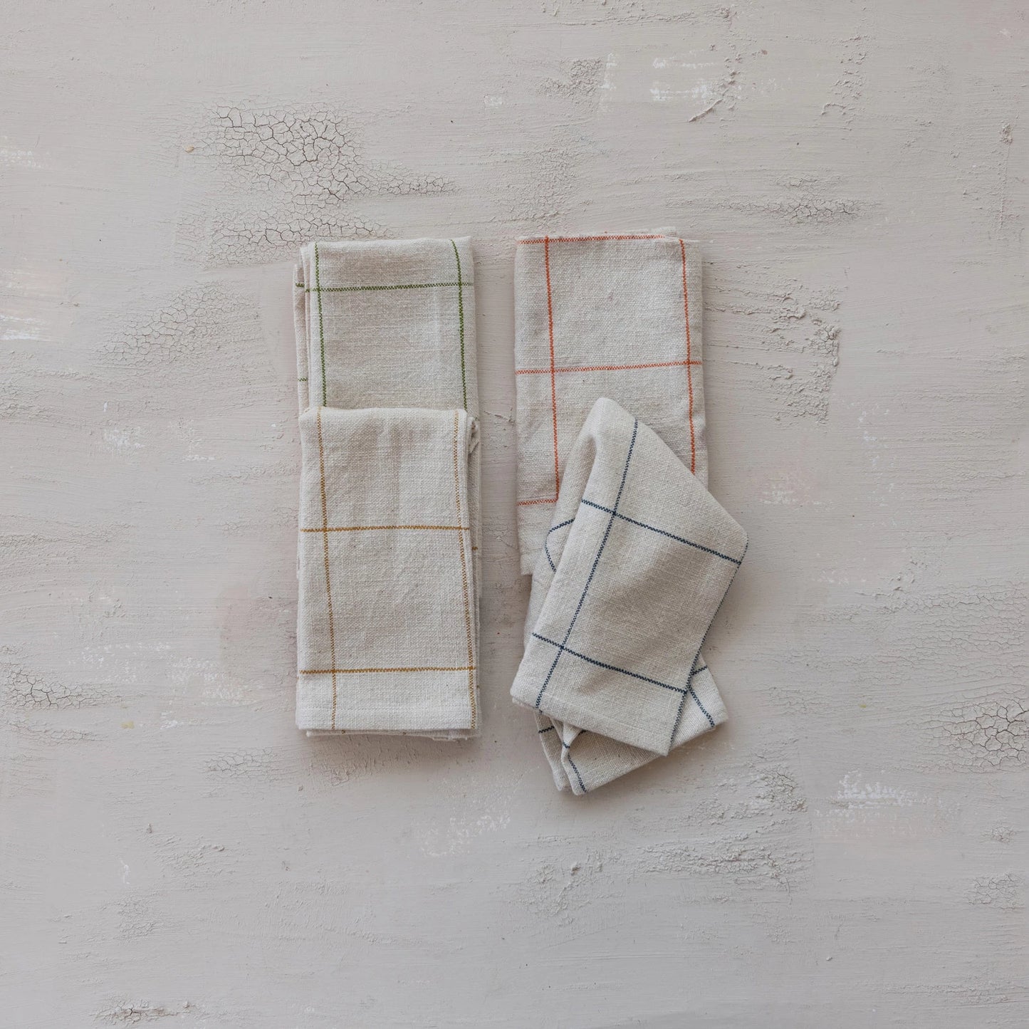 Woven Cotton Napkins with Grid Pattern - Set of 4 Colors