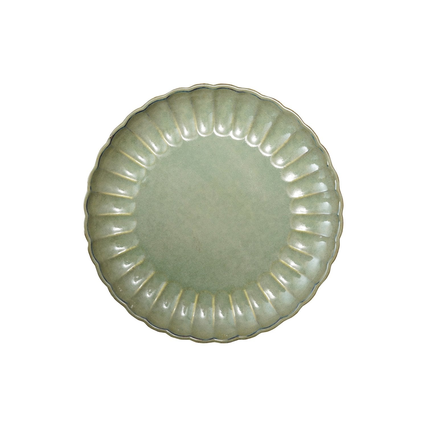 Stoneware Fluted Plate, Reactive Glaze, Sage Green (Each One Will Vary)