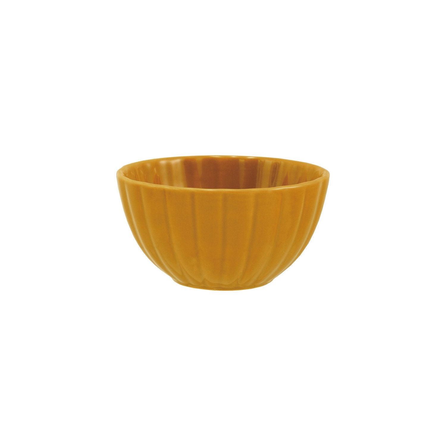 Stoneware Ribbed Bowl, Reactive Glaze, Mustard Color (Each One Will Vary)