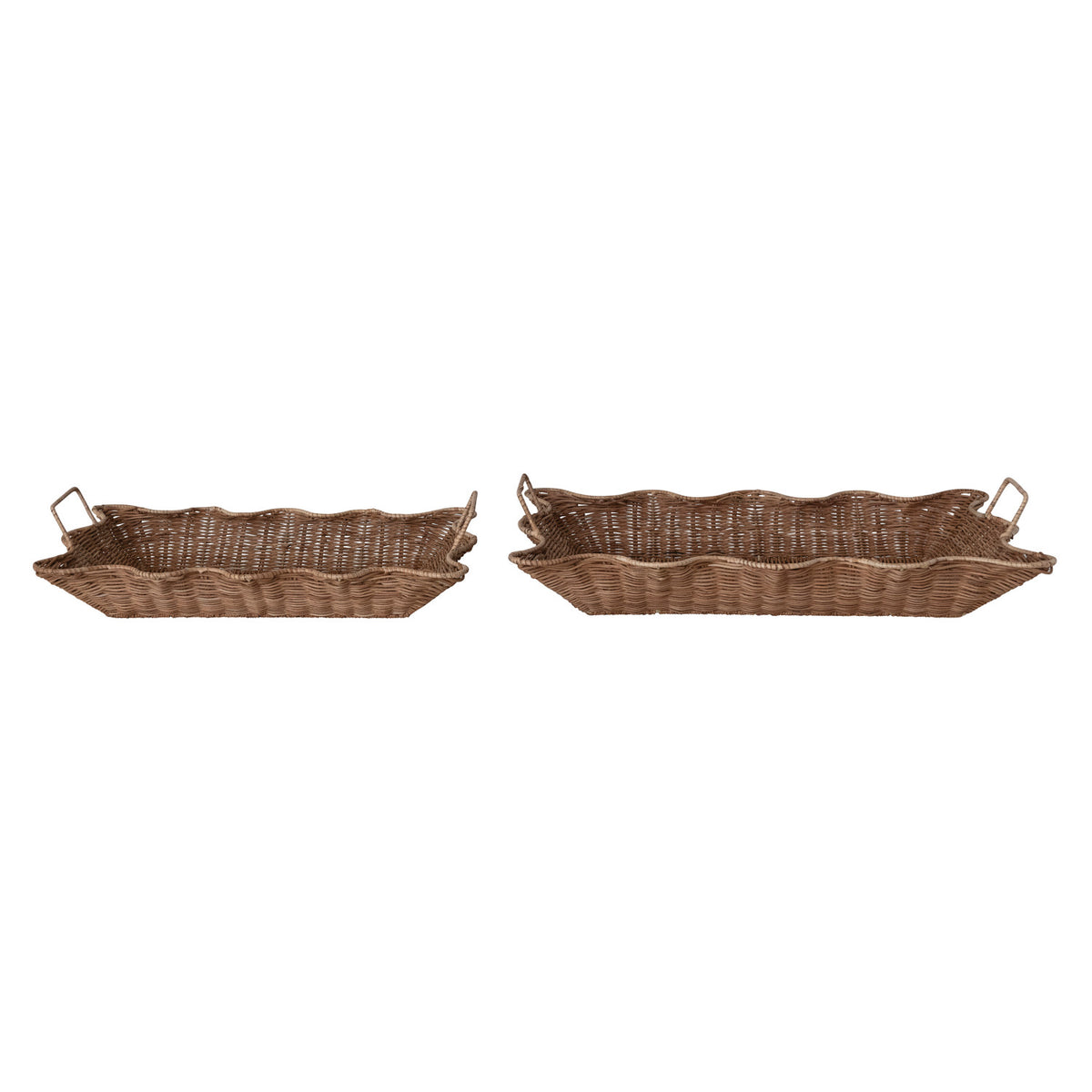 Decorative Hand-Woven Rattan Scalloped Trays with Handles