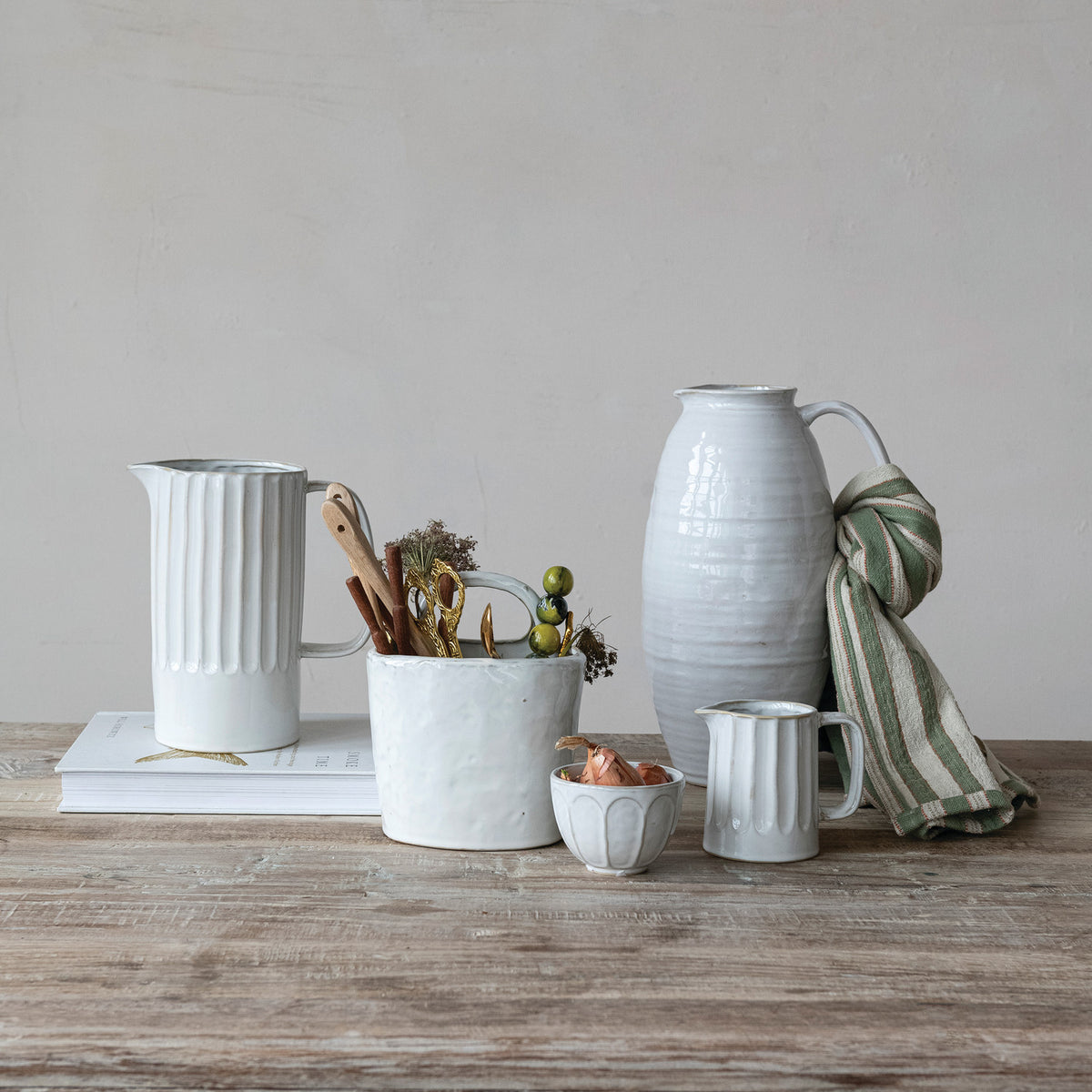 Stoneware Ribbed Pitcher
