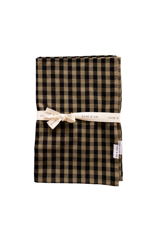 Olive Green Gingham Kitchen Dish Towels- Set of 2