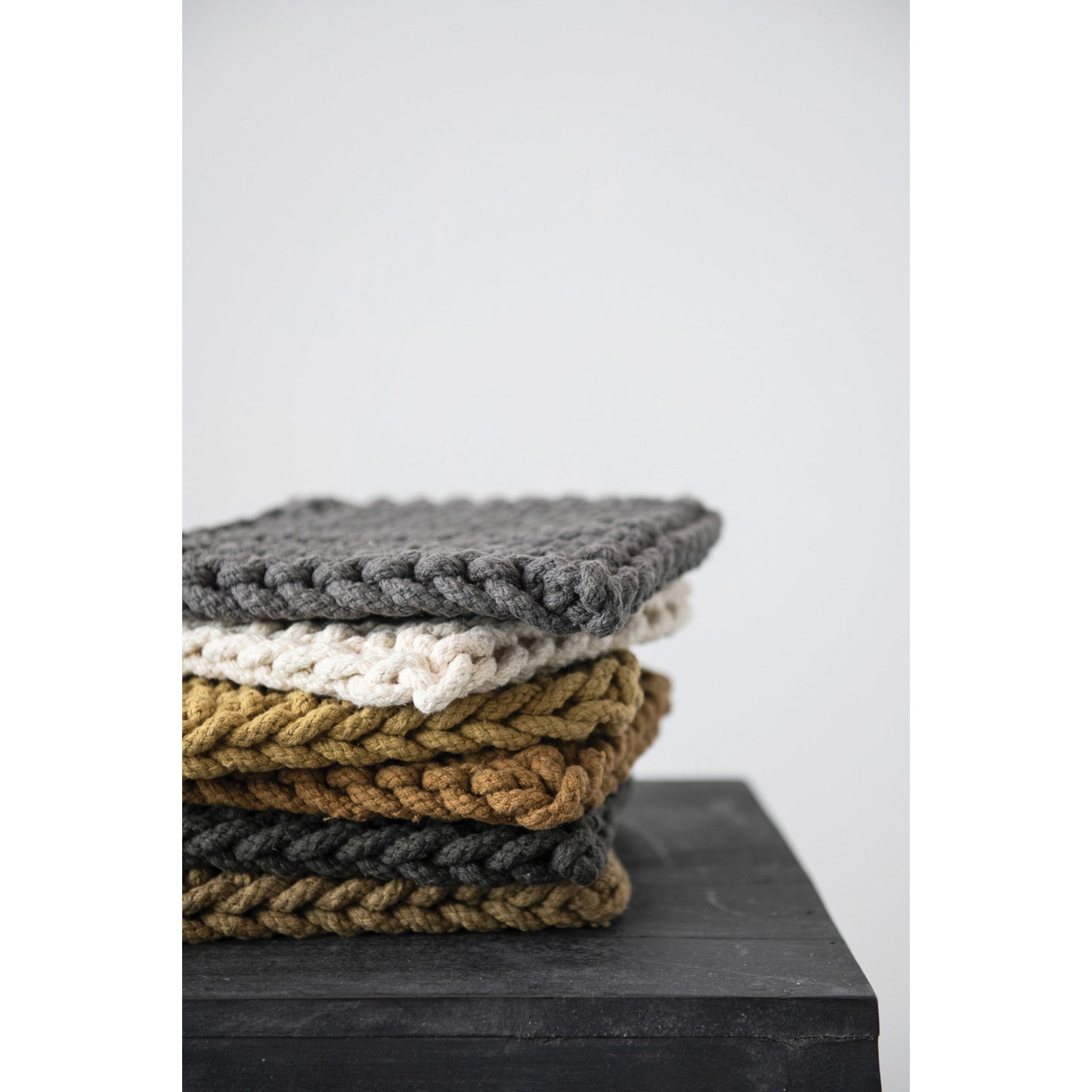 Crocheted Pot Holder with Leather Loop - 3 Colors