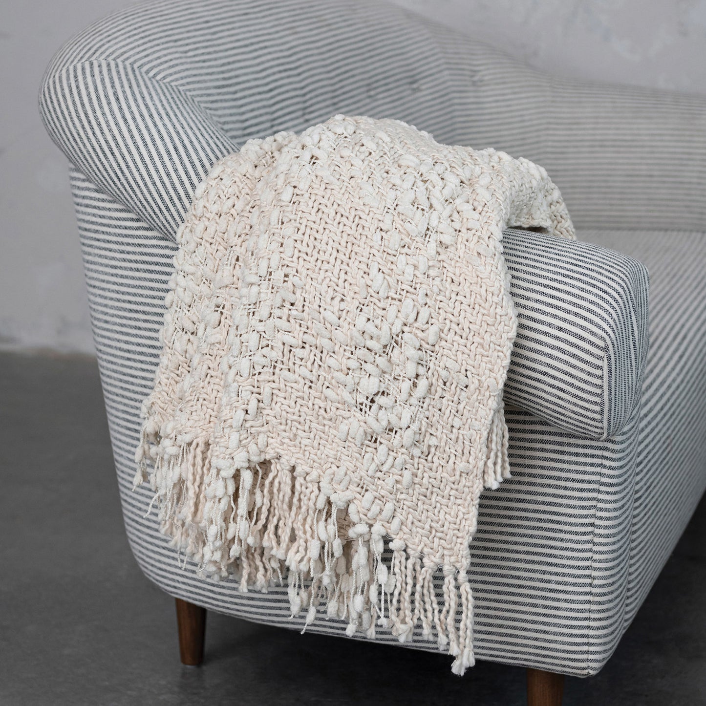 60"L x 50"W Woven Cotton Blend Cable Knit Throw w/ Fringe - Natural