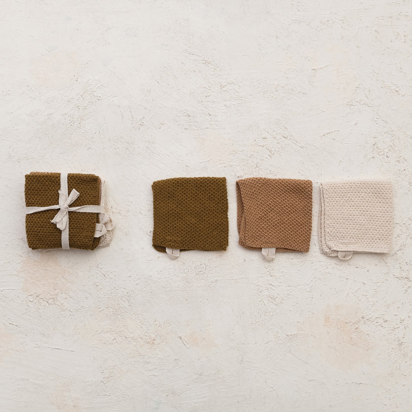 Cotton Knit Dish Cloths - Set of 3 Tied