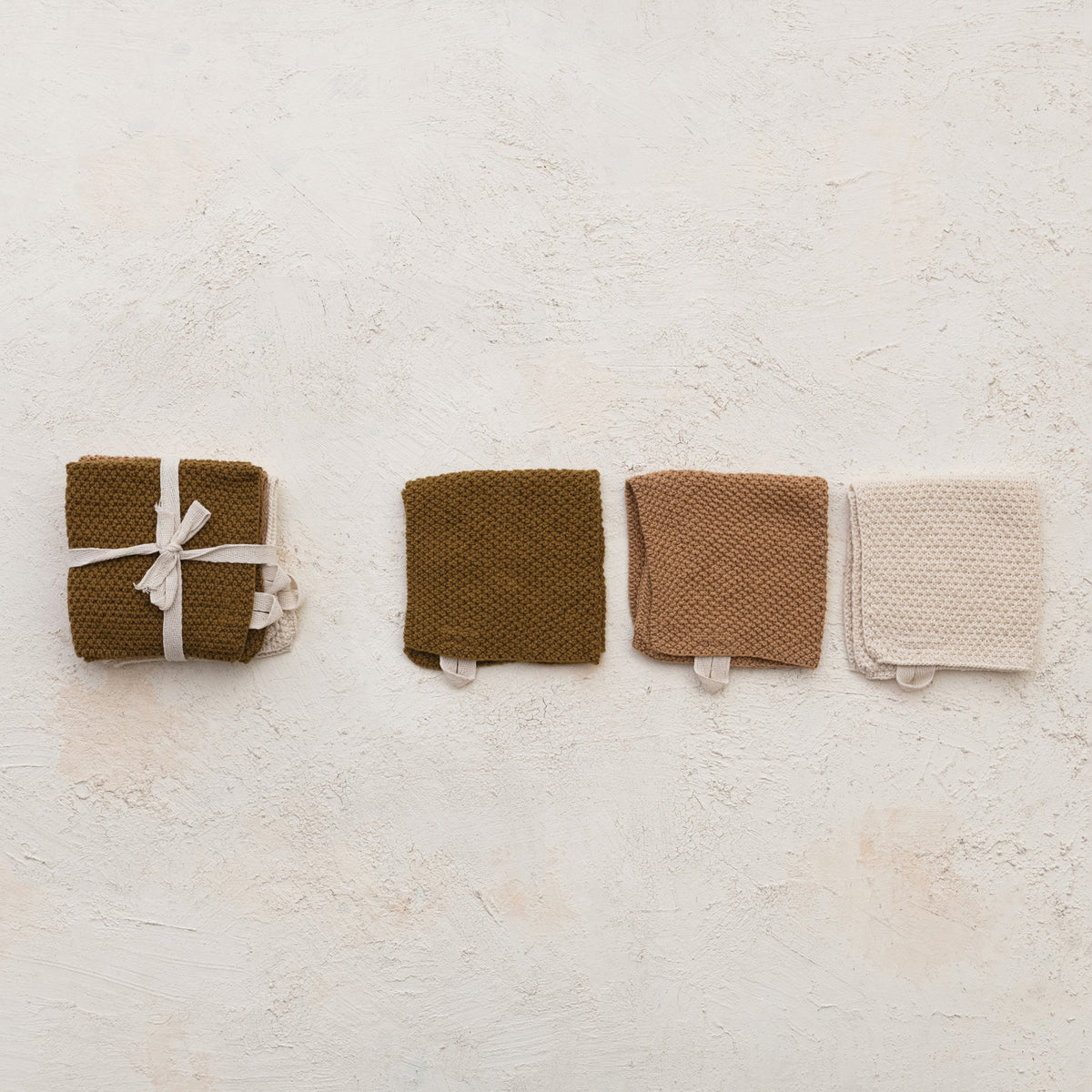 Cotton Knit Dish Cloths - Set of 3 Tied