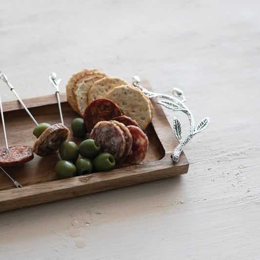 Wood Tray with 4 Appetizer Picks - Boxed Set of 5