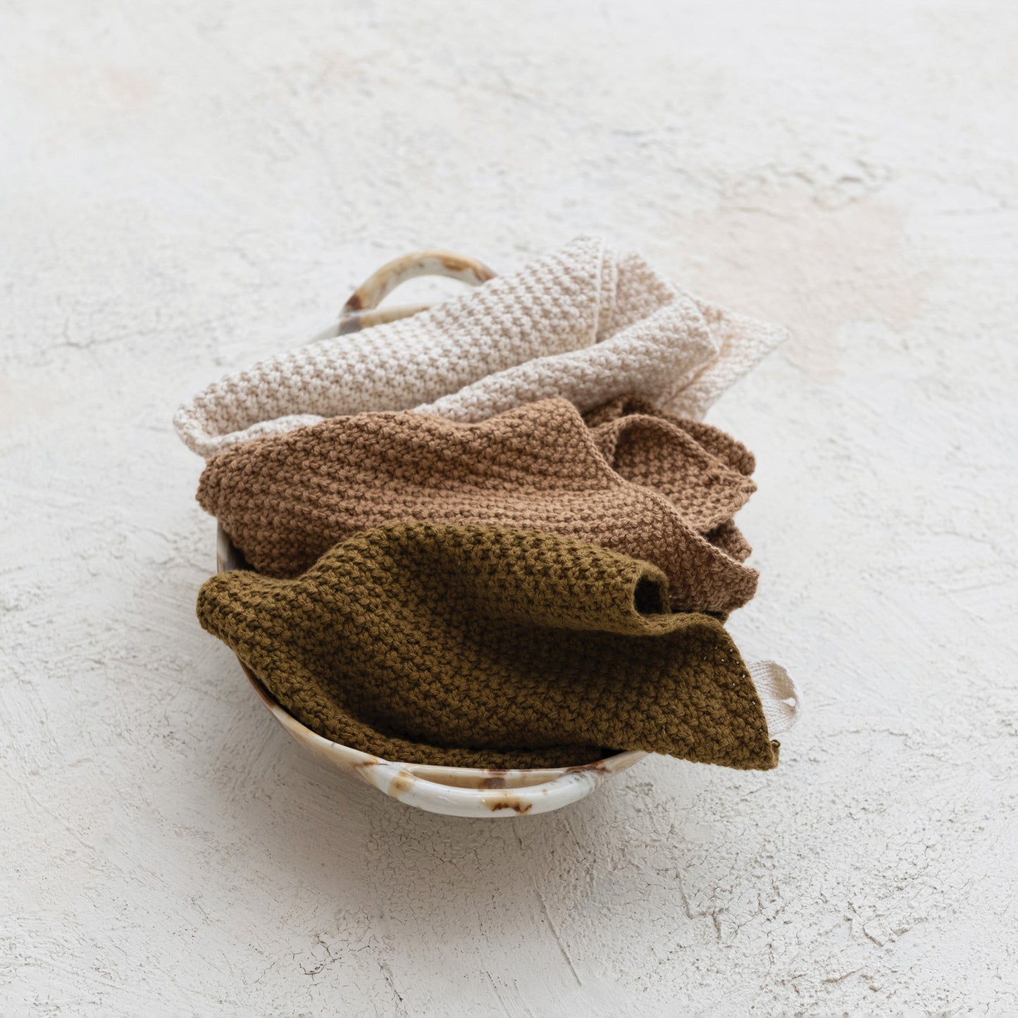 Cotton Knit Dish Cloths - Set of 3 Tied