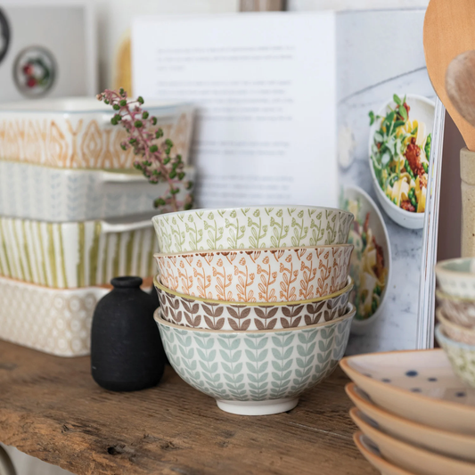Stoneware Bowl w/ Pattern - 4 Styles