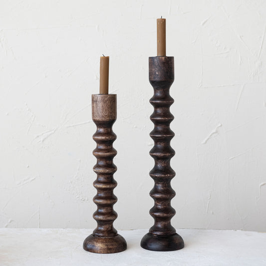 Hand-Carved Wood Taper Holder - 2 Sizes