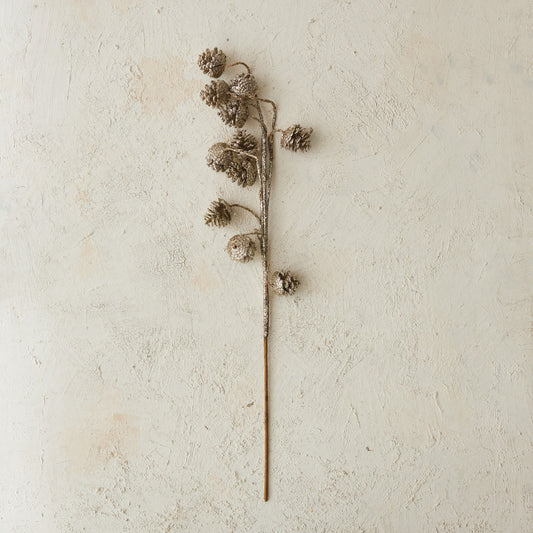 29"L Plastic Pinecone Stem with Glitter, Champagne Finish