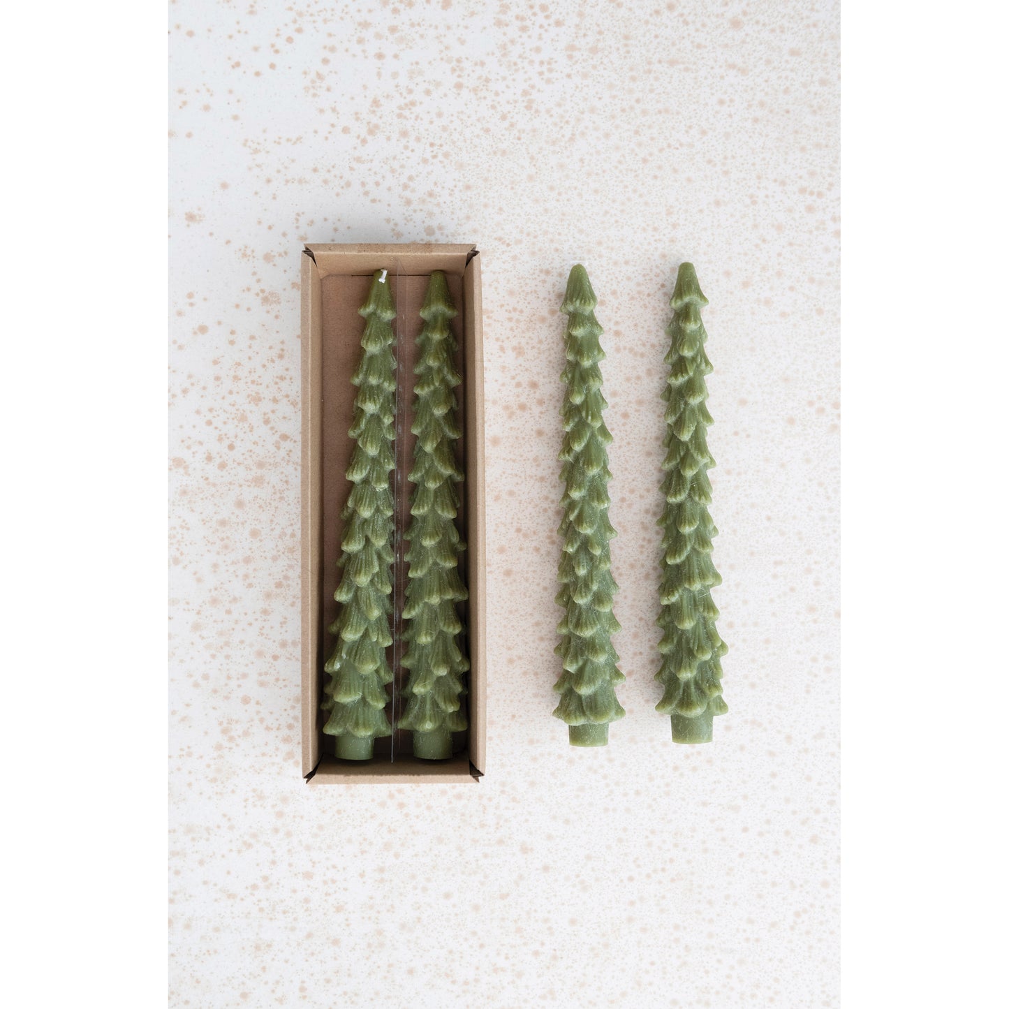 Green Tree Taper Candles - Set of 2, Light Green