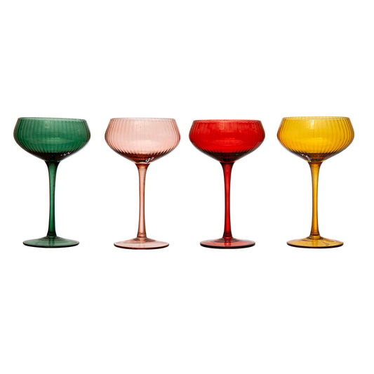 4-1/4" Round x 6-3/4"H 8 oz. Stemmed Champagne/Coupe Glass, 4 Colors
