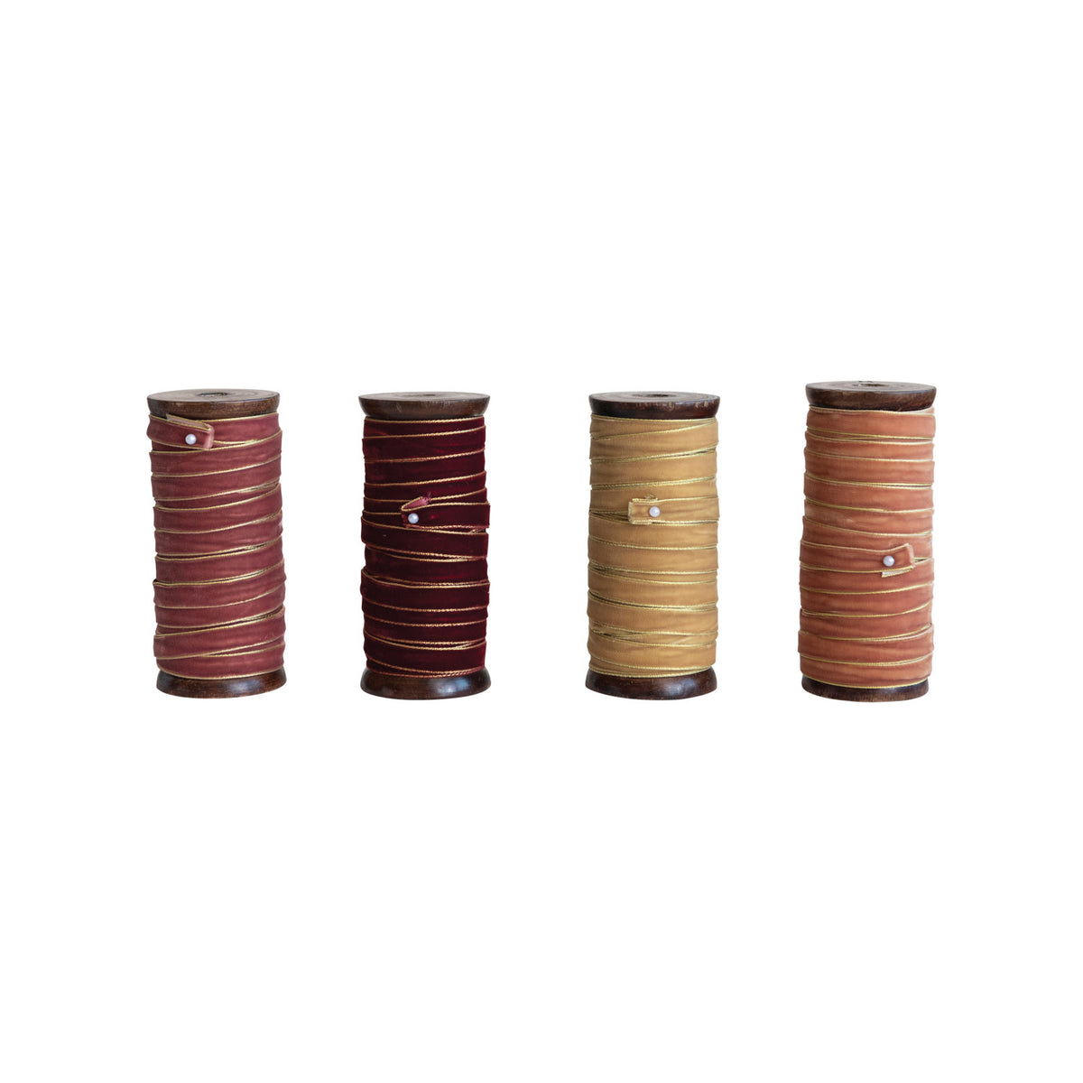 10 Yard Velvet Ribbon on Wood Spool w/ Metallic Edges, 4 Colors