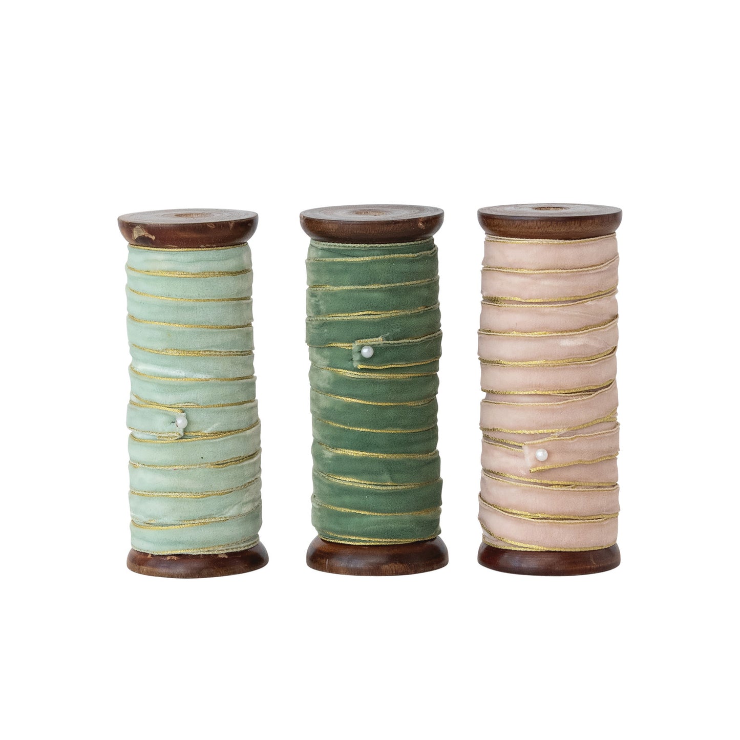 10 Yard Velvet Ribbon with Metallic Edges on Wood Spool, 3 Colors