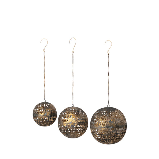 Metal Opening Ball Ornament with Closures & Cut-Outs, Set of 3