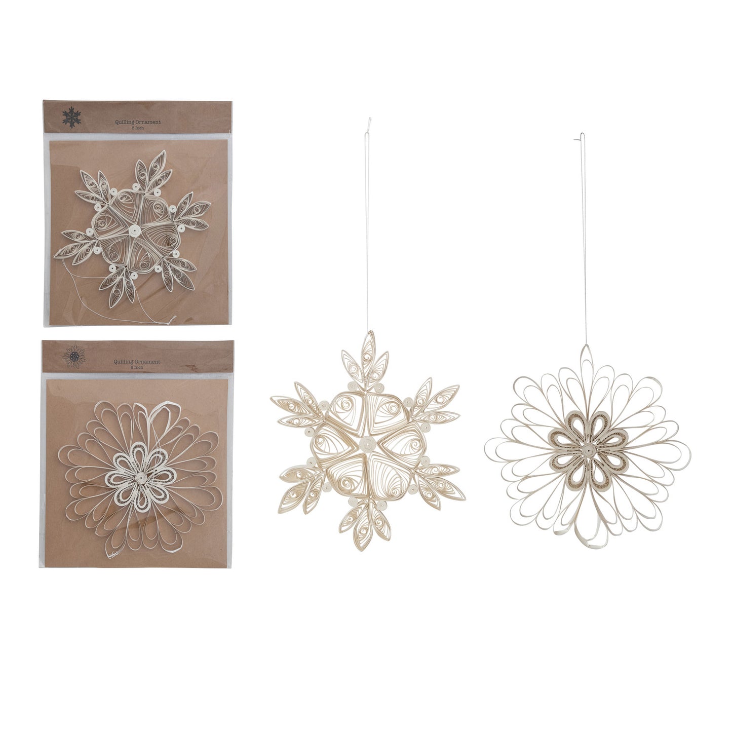 Handmade Quilling Snowflake Ornament, White, 2 Styles
