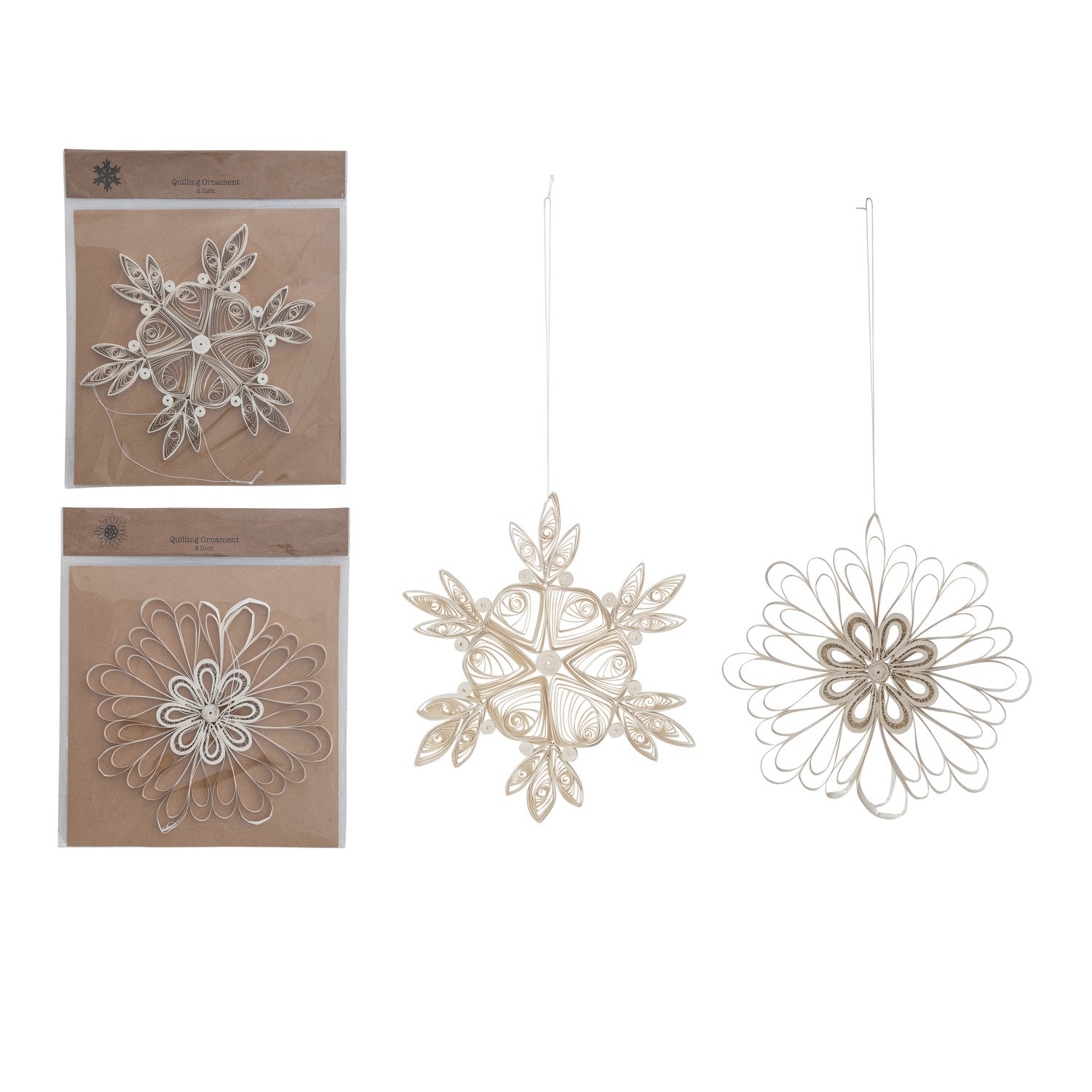 Handmade Quilling Snowflake Ornament, White, 2 Styles