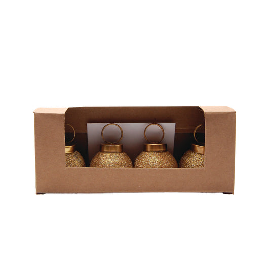 Glass Ball Ornament Card/Photo Holders with 12 Cards, Boxed Set of 4